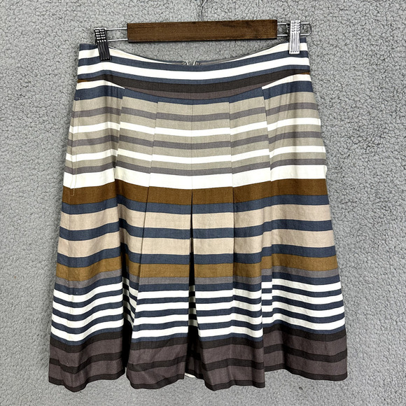 Banana Republic Pleated Skirt Womens 4 Neutral Tone Striped Pockets Preppy Twee - Picture 1 of 6